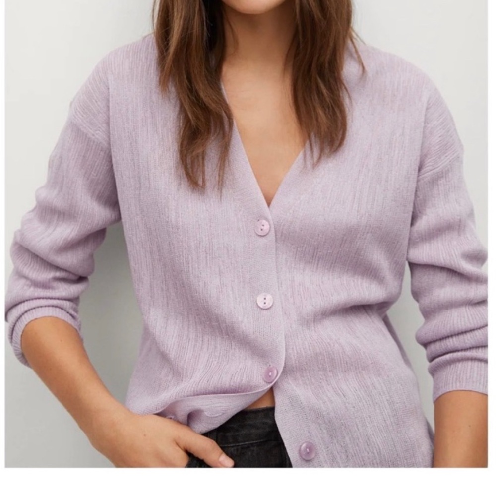 MNG MANGO Embossed knit cardigan LILAC lavender